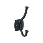 Amerock Kinsale Transitional Double Prong Matte Black Decorative Wall Hook