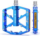 GEWAGE Bike Pedals With Reflective Strips, 3 Sealed Bearings Non-Slip CNC Aluminum Bicycle Platform 9/16" Pedals For Road Bike MTB E-Bike. (Blue)