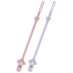 BEBOAN Silicone Dummy Clips for Boys and Girls, 2 Pack Soother Chains Pacifier Holders Leashes Clips with Clasp for Teething Toys Baby Shower, Pink&Purple