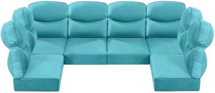 ACTREST Luxury 24x24x6 Outdoor Seat Cushions for 6-Seat Sectional Sofa Set of 6 - Water-Repellent 14-Piece Patio Cushion Set for Outside Wicker Loveseat Chair L-Shape Couch - Turquoise/Smile