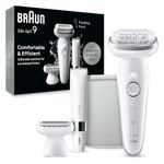 Braun Silk-épil 9, Epilator with Pivoting Head for Easy Hair Removal, Wet & Dry, Lasting Smooth Skin, with Lady Shaver Head & Trimmer Comb, 9-441, White/Silver