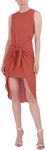 BCBGMAXAZRIA Women's Fit and Flare High Low Asymmetrical Hem Tie Waist Midi Dress, Red, XX-S