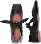 VOLEECE Black Bow Ballet Flats Shoes for Women Bow Tie Slip On Mary Jane Flats Square Toe Casual Dress Ballerina Shoes