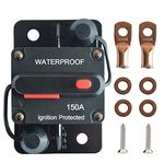 150 Amp Circuit Breaker with Manual Reset,12V-48V DC Waterproof Circuit Breaker for Car Marine RV Trolling Motors Boat ATV Manual Power,with Wire Lugs Copper Washer Screw