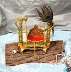 GiftNagri Gold Metal Handicraft Pooja Jhula | Swing | Palana | Nand Gopal Palana |Ladoo Gopal and Ganesh Ji