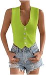 SHENHE Women's V Neck Sleeveless Button Down Crop Vest Top Blazer Coat Office Suit Fluorescent Green Medium