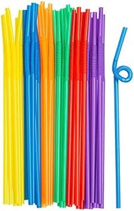 [200 Pack] Long Flexible Disposable Plastic Drinking Straws - 10.02" High - Assorted Colors