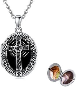 MBSUUH Personalized Photo Locket Necklace -925 Sterling Silver Locket Pendant That Holds 2 Pictures Jewelry Present for Women-Cross