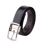 Bacca Bucci ® Men's Reversible Classic Dress Belt Italian Top Grain Leather with Rotating Metal Buckle- Black and Brown