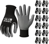 MANUSAGE Safety Work Gloves, Premium Nylon Black Seamless Knit Glove with Nitrile Coated Smooth Grip on Palm & Fingers, Lightweight, Breathable, Machine Washable (Size M, Black, 12-pairs)