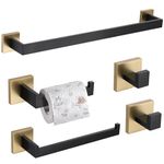 TURS 5-Piece Bathroom Hardware Set Black and Gold Towel Bar Sets Include 24 Inch Towel Bar Hand Towel Holder Toilet Paper Holder and 2 Towel Hooks,Stainless Steel Wall Mounted