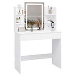 WOLTU Dressing Table with Dimmable LED Lights, Vanity Desk with Mirror & 2 USB Charging Ports, Makeup Table with 2 Drawers and Open shelves, Wooden Bedroom Dresser, White, MB6112ws