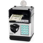 Money Box Piggy Banks - ATM Money Bank with Password Safe for Boys and Girls Can Electronic Auto Scroll Paper Money for 5 6 7 8 9 10 Year Old Christmas Birthday Gifts (Black)