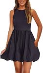 PRETTYGARDEN Summer Dresses for Women 2025 Casual Sleeveless Tank Mini Short Dress Crew Neck Bubble Sundress with Pockets (Navy,Large)