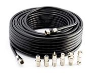 Digital Coaxial Cable Kit with Universal Ends -RG6 Coax Cable and six (6) Piece Adapter Kit Includes Male Female RCA BNC F81, and Barrel Connectors - Black, 50 Feet