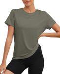 KevaMolly Workout Tops for Women UPF50+ Breathable Loose Fit Yoga T Shirts Short Sleeve Running Gym Athletic Tee Top, Olive Green, Small