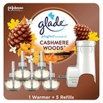 Glade PlugIns Refills Air Freshener Starter Kit, Scented and Essential Oils for Home and Bathroom, Cashmere Woods, 3.35 Fl Oz, 1 Warmer + 5 Refills