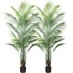 CROSOFMI Artificial Areca Palm Tree 6Feet Fake Tropical Palm Tree, Perfect Faux Dypsis Lutescens Plants in Pot for Indoor Outdoor House Home Office Garden Modern Decoration Housewarming Gift,2pcs