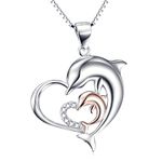 Rose Gold Necklace 925 Sterling Silver Two-tone Eternal Love Heart Double Dolphin Pendant with Chain 18"