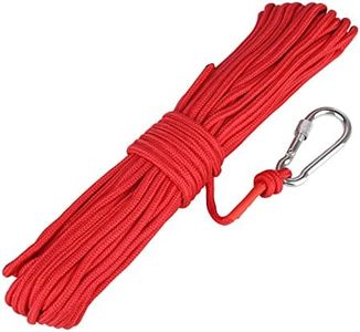 Cuerda de Seguridad de Alta Resistencia, Cuerda de Nailon Trenzado, Cuerda de Escalada, Cuerda de Pesca, Cuerda de Rescate con mosquetón, Cuerda Multiusos para Pesca magnética (6 mm Rojo)