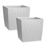 simpahome 15 Litre Cubie Rattan Plastic Planters - White, Set of 2 Pots - 25cm (H) x 25cm (W) x 25cm (D)