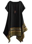 Vogstyle Women's Summer Cotton Linen Short Sleeve Tee Shirt Dress Irregular Hem Tunic Black M