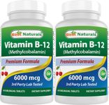 Best Naturals Vitamin B-12 as Methylcobalamin (Methyl B12), 6000 mcg 60 Sublingual Tablets (60 Count (Pack of 2))