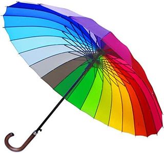 COLLAR AND CUFFS LONDON - 24 Ribs for Super-Strength - Windproof 60mph Extra Strong - Triple Layer Reinforced Frame with Fiberglass - Auto - Hook Handle Wood - Rainbow Canopy Umbrella