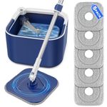 ILAVCLEAN Spin Mop and Bucket Set - Separate Clean and Dirty Water Tanks, Hands-Free Self-Wringing Microfibre Head, Flat Mop for Hardwood Floor Tile Laminate Cleaning