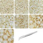 INDIKONB Half Cut Pearls for Jewellery Making Craft, Round Flat Back Pastable Acrylic Pearls for Art, Craft, Scrapbooking, Decoration (Small, Cream) | Half Cut Cream - S |