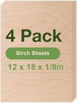 Rowood 4 Pack Birch Plywood 1/8,12x18x1/8inch,Birch Plywood 3mm Wood Sheets Thin Unfinished Wood for Laser Cutting and Engraving,DIY Adult Craft Project Kits for Ornaments, Models Drawing,Wood Burning