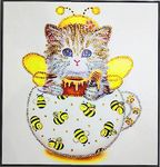 ABEUTY Diamond Painting DIY 5D Special Shape Rhinestones, a Yellow Kitten Cat in The Cup and Bees, Partial Drill Crystal Diamond Art Kits