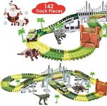 BlueFire Dinosaur Race Track Dinosaur World Race Car Track Train Toys Create A Road Dinosaur Track Toys Playset with 142 Pieces Tracks, Dinosaur Toys and Toy Car for Christmas & Birthday