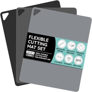 Extra Thick Flexible Cutting Boards for Kitchen, Cutting Mats for Cooking, Colored Cutting Mat Set, Non-Slip Cutting Sheets, Flexible Plastic Cutting Board Set of 3, Serving Utensils 15"x12"