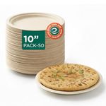 ECO SOUL [10 inch, 50 Pack Disposable Bagasse Plates | Eco-Friendly, Biodegradable, Sugarcane Paper Plates | for Serving Snacks | Birthday, Wedding & Party | Round, Beige (25 cm)