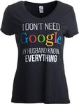 Ann Arbor T-shirt Co. Women's I Don't Need Google, My Husband Knows Everything Wife V-Neck T-Shirt Medium Heather Black