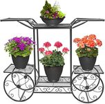 EVETO 6-Tier Heavy Duty Plant Potted Cart Stand Corner Metal Plant Flower Pot Holder Stands -Plant Rack - Vertical Planter Shelves for Patio Garden Lawn Balcony 62x69x22cm (Black)