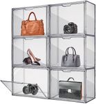 Pinkunn 6 Packs Acrylic Display Case, Purse and Handbag Storage Organizer for Closet, Plastic Clear Purse Storage Boxes with Magnetic Door for Bag Toy Wallet Book