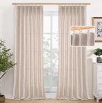 YoungsTex Pinch Pleated Linen Curtains 108 Inches Long for Living Room Light Filtering Privacy Window Curtains with Hooks for Sliding Door/Track System, Natural, 40W X 108L, 2 Panels