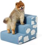 Lesure Dog Stairs for Small Dogs 13.5" H 3-Step Dog Steps for Bed Couch and Sofa Chairs Foldable Foam Pet Stairs Jacquard Shaggy Plush for Cats with Supporting Board and Non-Slip Bottom, Light Blue