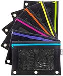 BAZIC Products Pencil Pouch 3 Ring Binder Pouch w/Rivet Enforced Rings Holes, Neon Black Color Mesh Window Zipper Pouches, 144-Pack