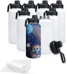 XccMe 32oz Sublimation Sports Water Bottle, Stainless Steel Thermos Mugs with with Shrink Wrap Films and Wide Mouth Lid,Double Wall Vacuum Insulated Tumbler Keeps Liquids Hot or Cold (White 8 PACK)