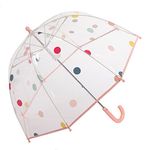 ThreeH Childrens Clear Bubble Umbrella Lightweight 8 Fiber Ribs Arched Manual Open Cute Dots Canopy 28 Inches for Boys and Girls Aged 3-10,Pink