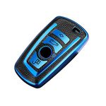 JVCV® Premium Soft TPU Leather Pattern Key Cover Compatible with BMW Smart Key (Blue)