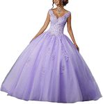 QXMYOO Ball Gown Quinceanera Dresses Sweet 16 Prom Party Princess Dress for Teens, Style3-lavender, 6