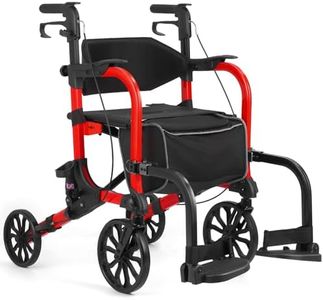 FlyingJoy 2-in-1 Lightweight Rollator Walker with 10" Front Wheels and 8" Rear Wheels for Seniors, Foldable Transport Wheelchair Supports up to 300 lbs
