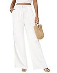 heekpek Womens Linen Pants Summer Wide Leg Palazzo Pants Flowy Loose Trousers Casual Trendy Clothes Beach Pant with Pockets White