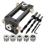 Woodworking Doweling Jig, 2-in-1 Adjustable Woodworking Drilling Puncher Locator Dowel Drill Guide Kit, 6/8/10/12mm Hole Drilling Positioner, Punch Locator Pocket Hole Jig Kit for Carpentry