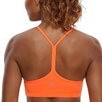 CRZ YOGA Butterluxe Womens Y Back Sports Bra - Padded Racerback Low Impact Spaghetti Thin Strap Workout Yoga Bra Neon Orange Medium