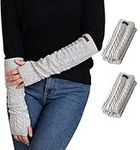 Brook + Bay Knit Arm Warmers for Women - Winter Fingerless Arm Warmers & Wrist Warmer w/Thumbhole - Long Fingerless Gloves, Grey, OSFM